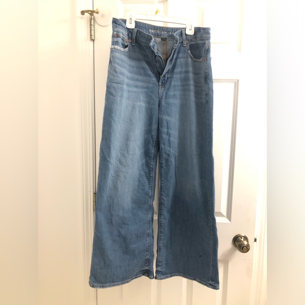 American Eagle Outfitters Womens Wide-Leg Light Blue Jeans